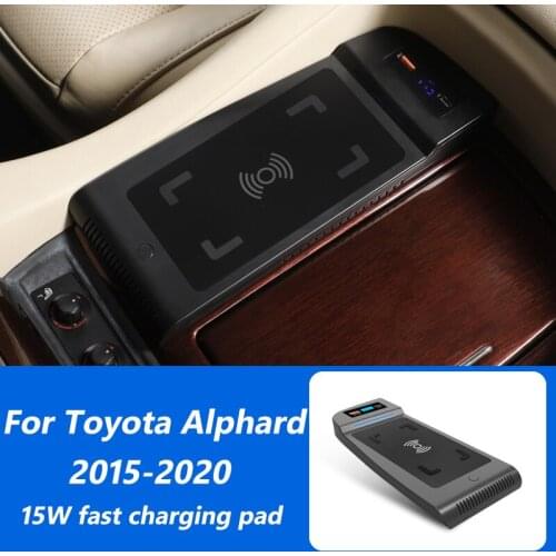 Car QI wireless charger For Toyota Alpha accessories 15W fast charging pad interior modification parts 2015-2021