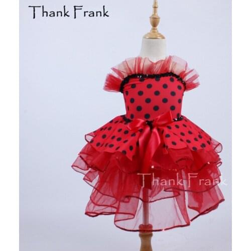 Thank Frank Polka Dot Ballet Tutu Dress Girls Adult Ruffle Neckline Bow Dance Costume C368