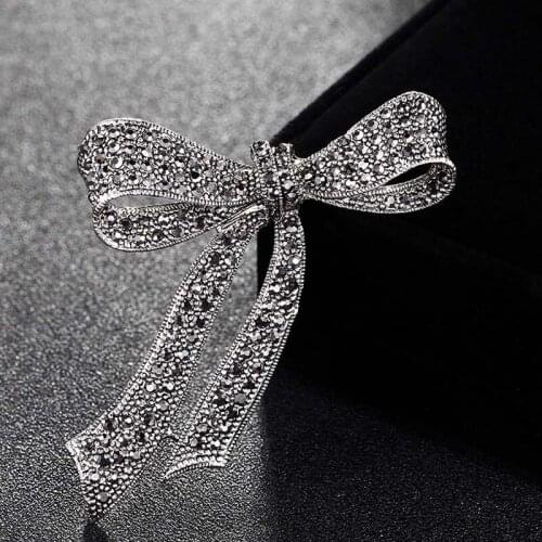 Blucome Women Vintage Bowknot Brooches Jewelry Gray Rhinestone Brooch For Women Wedding Jewelry Bridal Broches Hats Accessory