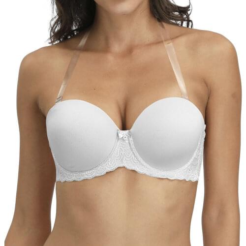 YBCG Halter Bra Plus Size Solid White Thin Padded Ppush Up Lingerie Convertible Transparent Straps Multiway Bralette D E F G Cup