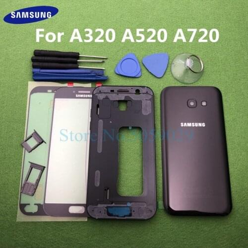 Full Housing Case Back Cover + Front Screen Glass Lens + Middle Frame For Samsung Galaxy A5 A7 A3 2017 A520F A720F A320F