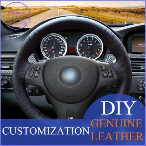 For BMW M3 2009-2013 E92 hand-sewn steering wheel cover black artificial leather anti-slip design all season