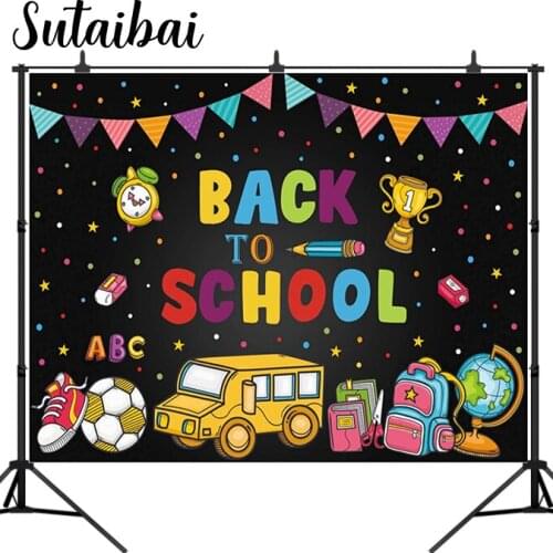 Back To School Black Backdrop for Kids Toy Books Championship Trophy Blackboard Color Dot Learning Photography Background