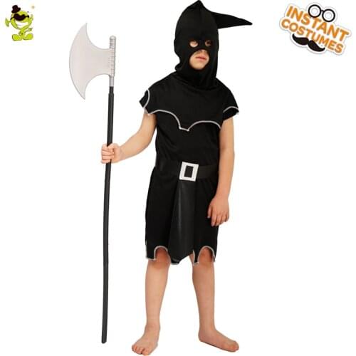 Kids Horror Executioner Costumes Suits Boy Black Executioner Halloween Scary Costume for Kids