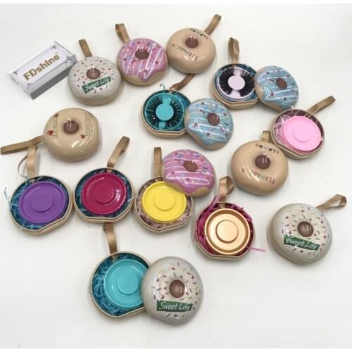 FDshine Empty Doughnut Lash box with Circle Tray for 25mm 5D 3D Mink Eyelashes Mixed Colors Custom Eyelash Packaging