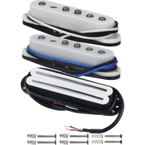 FLEOR 3pcs Staggered Alnico 5 Single Coil Pickups+Ceramic Hot Rail Pickup White for Electric Guitar SSS
