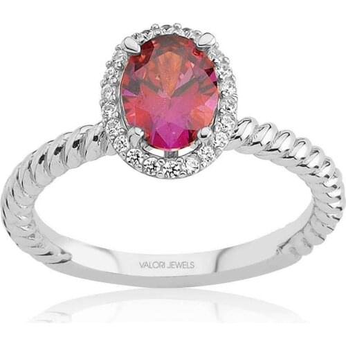 Valori Jewels 1 Carat, Zirconia Red And White Oval Gemstone, Rose Gold Plated, Sterling Silver Solitaire Ring
