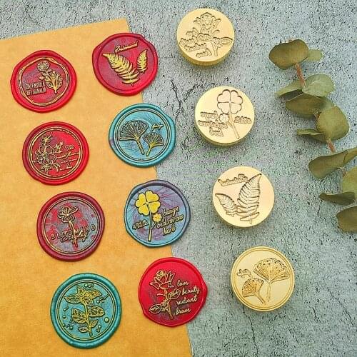 Plant leaf wax seal stamp daisy sunflower cactus ginkgo wreath rose Dandelion Cherry blossoms Lily of the valley tulip stamps