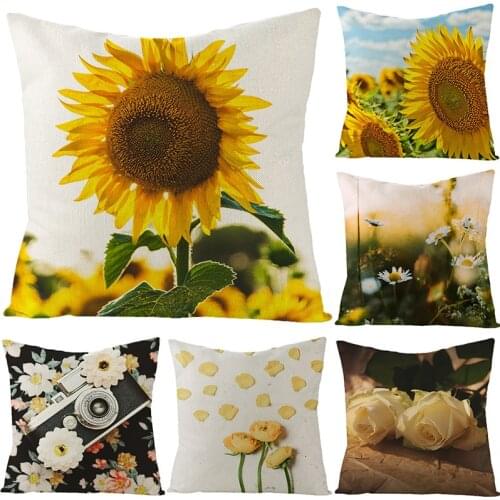 Sunflower Print Linen Pillow Case 45*45 Double-sided Throw Pillow Cases Pillowcases Decorative Pillows Pillow Cover
