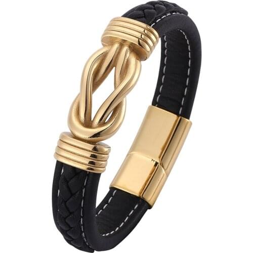 Fashion Deluxe Irregular Graphic Accessories Mens Leather Bracelet Stainless Steel Combination for Birthday Party Gifts PD0765