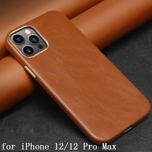 Fashion Genuine Leather Case for iPhone 12 Luxury Cow Leather Back Phone Cover Shell Skin for iPhone 12 Pro Max iphone 12mini