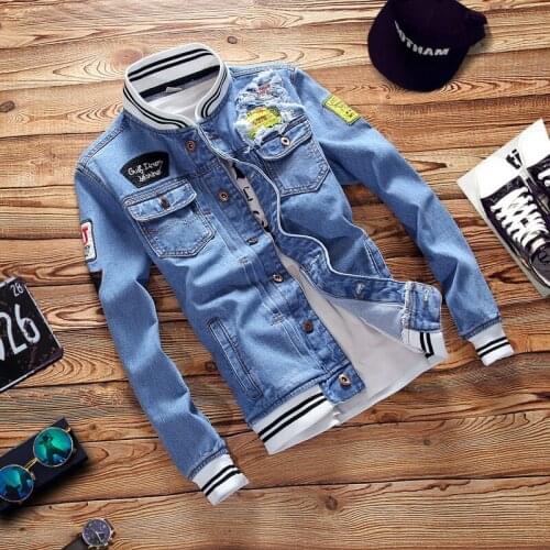 New Mens Denim Jacket Spring Casual Coat Outwear Men Stand Collar Motorcycle Cowboy 2020 Male Fashion Jacket baseball shirt