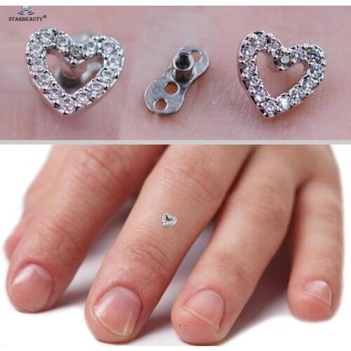Top and Base 1 set Light Tide Micro Dermal Piercing 16G Heart Skin Diver Piercing Hand Hide-it Skin Titanium Steel Body Jewelry
