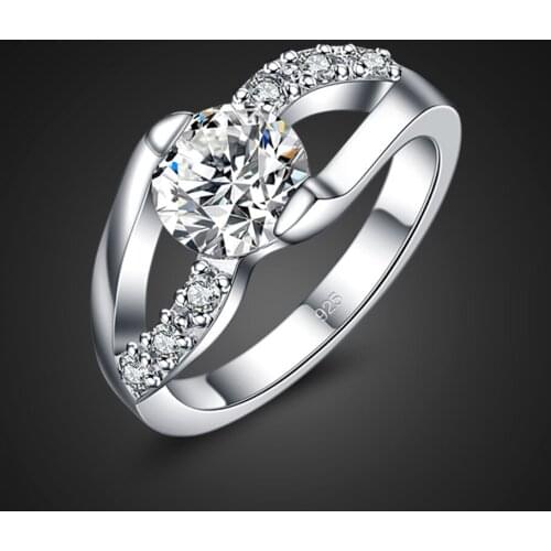 Valentines Day gift. Genuine 925 Sterling Silver Rings Classic Wedding Ring Jewelry CZ Zircon Sterling Silver Rings for Women
