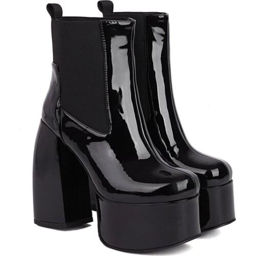 New classic boots black punk elastic microfiber shoes women ankle boots autumn winter warm boots high heel platform riding boots