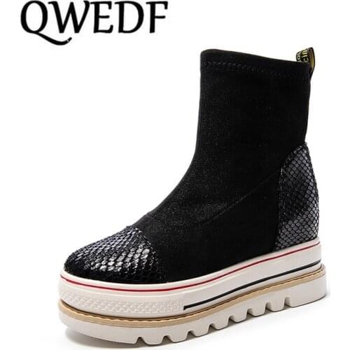 2019 Autumn New High-top Platform Sneakers Women Knitted Casual Shoes Woman Sneakers Mesh Chunky Trainers Shoes X12-63