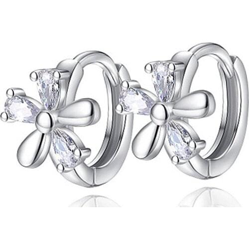Charm Lilac Hoop Earrings For Women Jewelry Bright Crystal Flower Earring Silver 925 Sterling Accessories Lady Birthday Gift