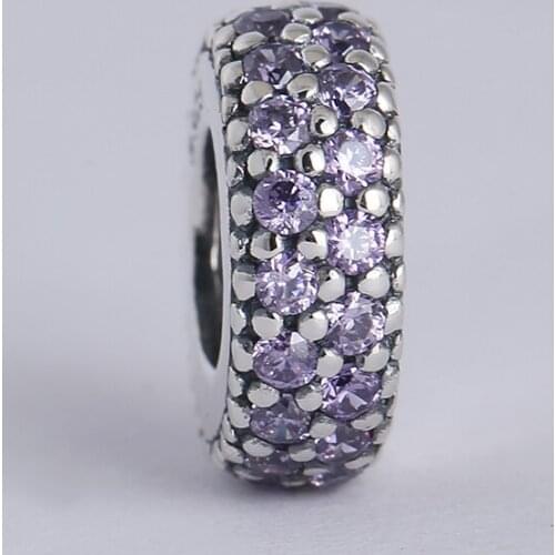 Spring collection authentic 925 sterling silver spacer charms with fancy purple zircon Suitable for Brand Charm Bracelets