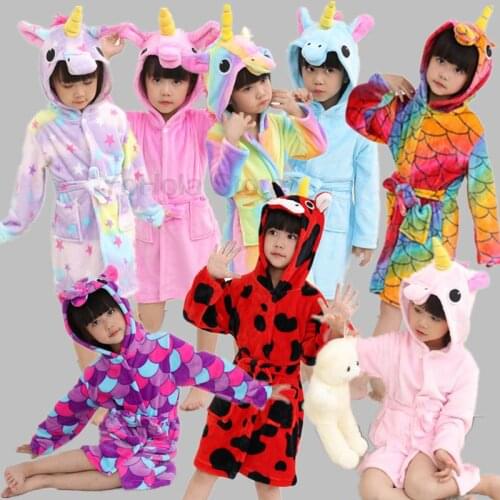 Girls Pajamas Kids Unicorn Robe Pajamas Animal Hooded Children Bathrobe Boys Sleepwear Kids Dressing Gown Baby NightGowns