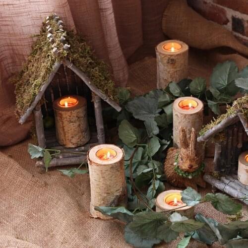 Natural White Birch Candlestick Trunk Decoration Tea Light Candle Holders Ornaments Desktop Ground Party Wedding Decor Set Props