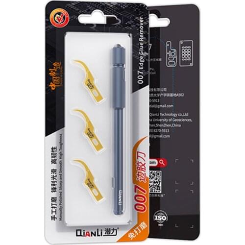 QIANLI 007 For IPhone CPU IC Glue Remover Knife+ 3 Thin Blade Motherboard BGA Chip Glue Cleaning Scraping Pry Knife