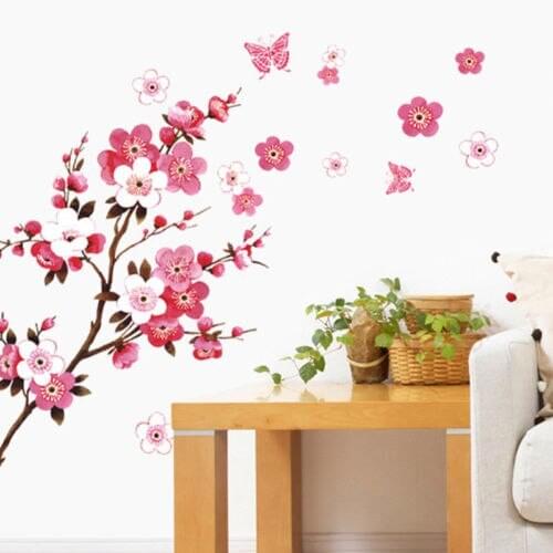 Removable Waterproof Cherry Blossom Flower Butterfly Tree Wall Stickers High Quality Art Decal Bedroom Living Room Decor New