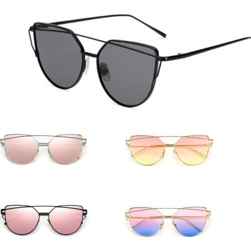 1PC metal Sunglasses Women Luxury Cat eye Brand Design Mirror Rose Gold Vintage Cateye Fashion sunglasses lady Eyewear Wholesale