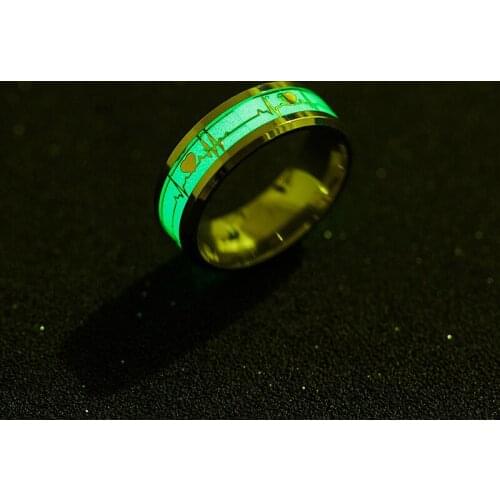 TIMEONLY Delicate ECG Titanium Steel Lover Luminous Rings Simple Metal Cahrn Ring for Women Girls Valentines Day Accessories