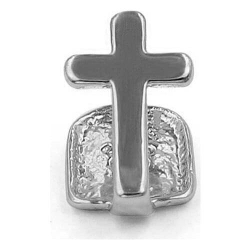 TOPGRILLZ Single Cross Teeth Grillz Yellow Gold Color Plated Canine One Tooth Grills Upper Hip Hop Top Fangs Hollow Grill