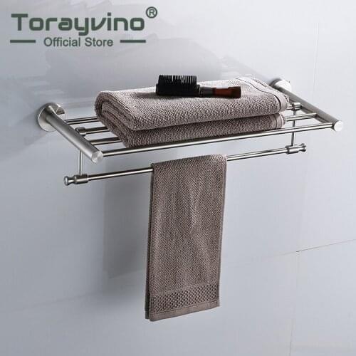Torayvino Bathroom Towel Rock Wall Mounted Bath Towel Shelf Stainless Steel Nickel Brushed Towel Holder Towel Holder