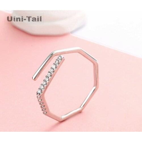 Uini Tail new design hotselling 925 sterling silver micro-inlaid geometric opening ring simple and fashionable fresh temperament