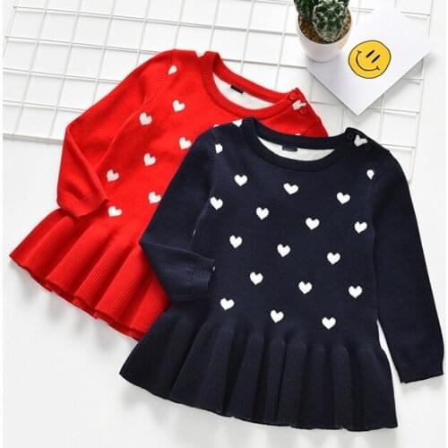 2 3 4 5 Years Toddler Girl Sweaters Spring Autumn Love Print Knitted Sweater for Girl Kids Clothing 2020 Baby Girl Sweater Dress