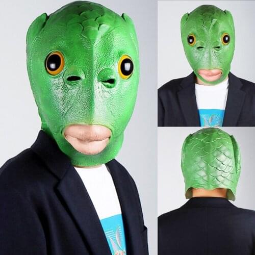 Null Adult Unisex Funny Green Fish Head Animal Latex Headgear Mask Furry Gloves Halloween Christmas Cosplay Costume Accessories