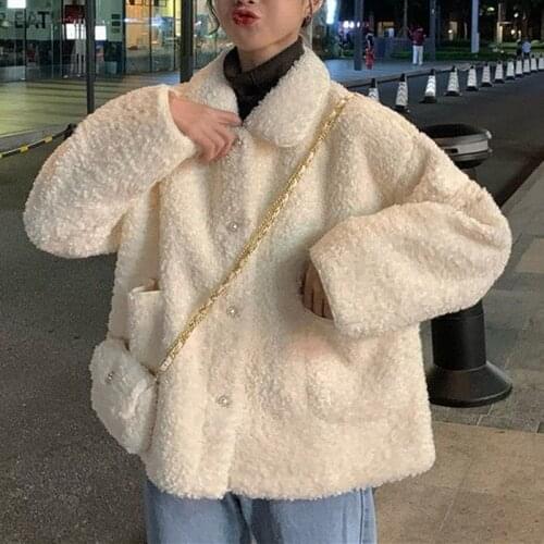 2020 winter clothing coat female warm velvet soft button jacket sweet coat ladies plush coat pocket casual outerwear