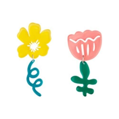 AOMU Korea Fashion Transparent Acrylic Asymmetric Colorful Tulip Flower Big Earrings for Women Party Jewelry Gifts