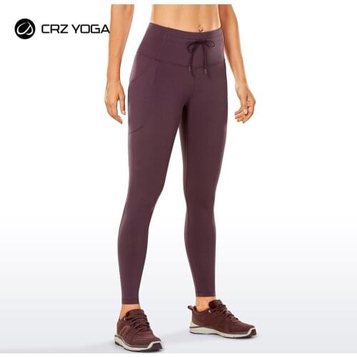 CRZ YOGA Womens Naked Feeling Yoga Pants 25 Inches - High Waisted Drawstring Workout Leggings with Pockets