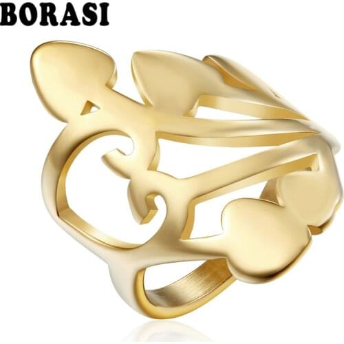 BORASI Trendy Love Heart Crown Shaped Ring For Women Stainless Steel Wedding Jewelry Ring Gold Color Engagement Rings Brand New