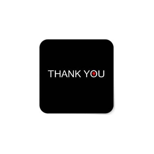 3.8cm Thank you with one red heart square sticker