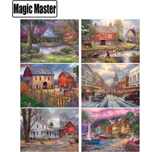 5D DIY Diamond Painting Waterfall Garden Scenery Farm Landscape Diamond Embroidered Diamond Cross Stitch Home Decor Gift