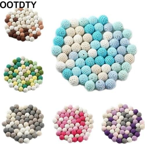 60Pcs 20mm Chunky Round Crochet Wooden Beads Baby Teether Nursing Teething Pacifier Chain Necklace Jewelry Toy Making DIY Crafts