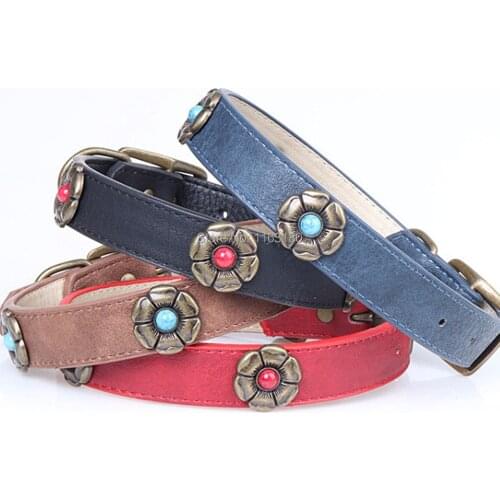 600pcs/lot Pet PU Collar Vintage Bronze Daisy PU Leather Dog Cat Collar Necklace Pet Accessories Free Shipping