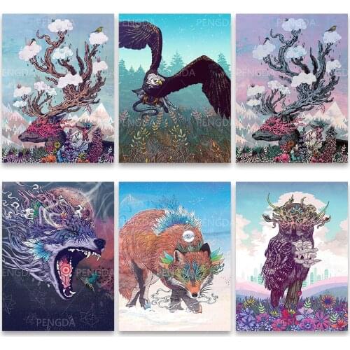 Diamond Painting Creative Wall Art Cross Stitch God Beast Picture 5d Embroidery Owl Handmade Full Round Drill Animal Home Decor