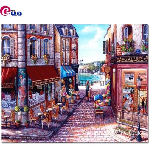 Diamond Painting Full Square 5D Diamond Embroidery Picture Of Rhinestone Seaside Street View Shops In Ancient European Towns
