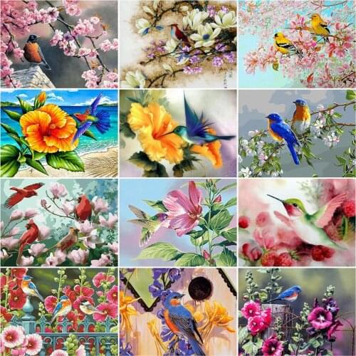 AZQSD DIY Frame Paint By Number Flower Birds On Tree Acrylic Unique Gift Oil Painting By Numbers Canvas Animal Kits Wall Art