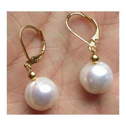 Free shipiing huge AAA 10-11mm perfect white Australia pearl dangle earring 14K/20 hook
