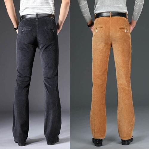 Corduroy Bootcut Flare Pants Men Vintage Stretch Boot Cut Trouser Men Classic Autumn Flared Pant Men Pantalon Homme Black
