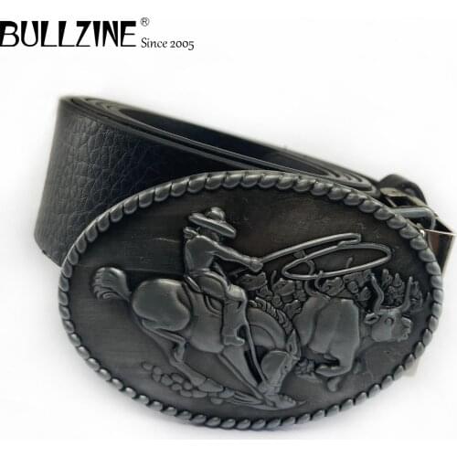 Bullzine zinc alloy retro rodeo bull driver Belt buckle jeans gift belt buckle free PU belt FP-03574 drop shipping