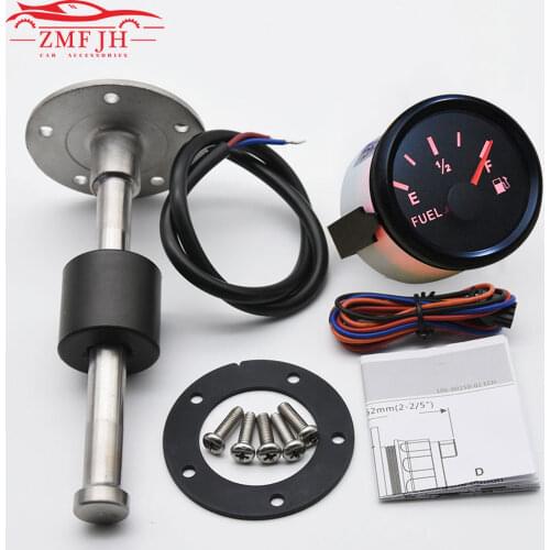 52mm Fuel Level Gauge With Sensors 100 150 200 250 300 350 450 mm Stainless Steel Fuel Level Indication Fit 0~190 ohm Gauge