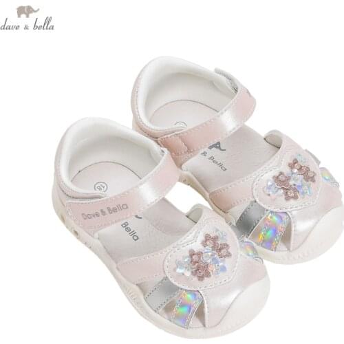 DB17644 Dave Bella summer fashion baby girls floral appliques sandals new born infant shoes girl sandals cute shoes