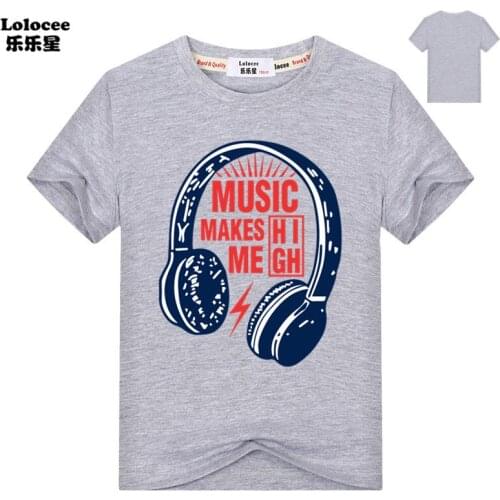 Kids Cool T-shirt Music Makes Me High Headset T-shirt for Boys Casual Streetwear Tops Cotton Brand Clothing